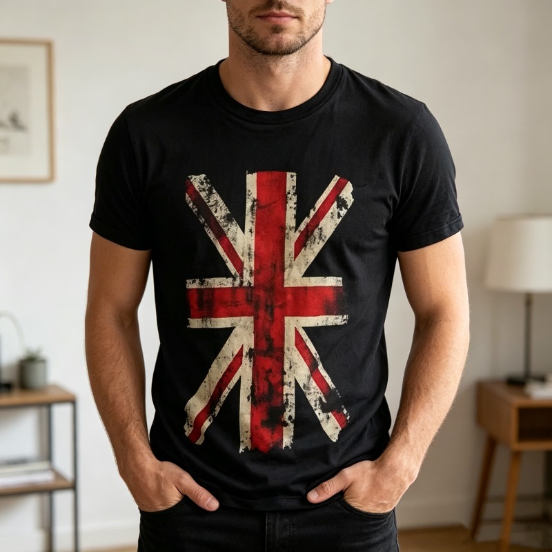 Summer Clothing Uk - T-shirt con grafica Union Jack, stampa