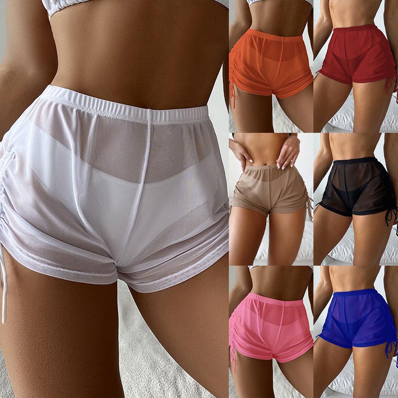 Swim Cover Up Mesh - Pantaloncini da spiaggia Sexy trasparenti copricostume