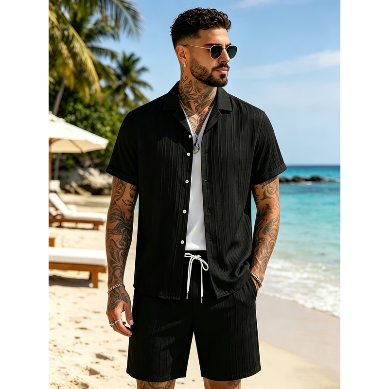 Summer Knit Clothing - Completo casual estivo da uomo, camicia