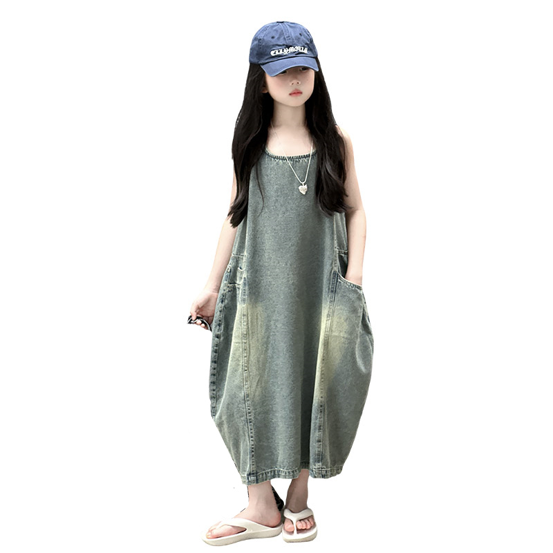 Summer Clothing Set For Girls - Vintage Blue Bambini Ragazze Abito in
