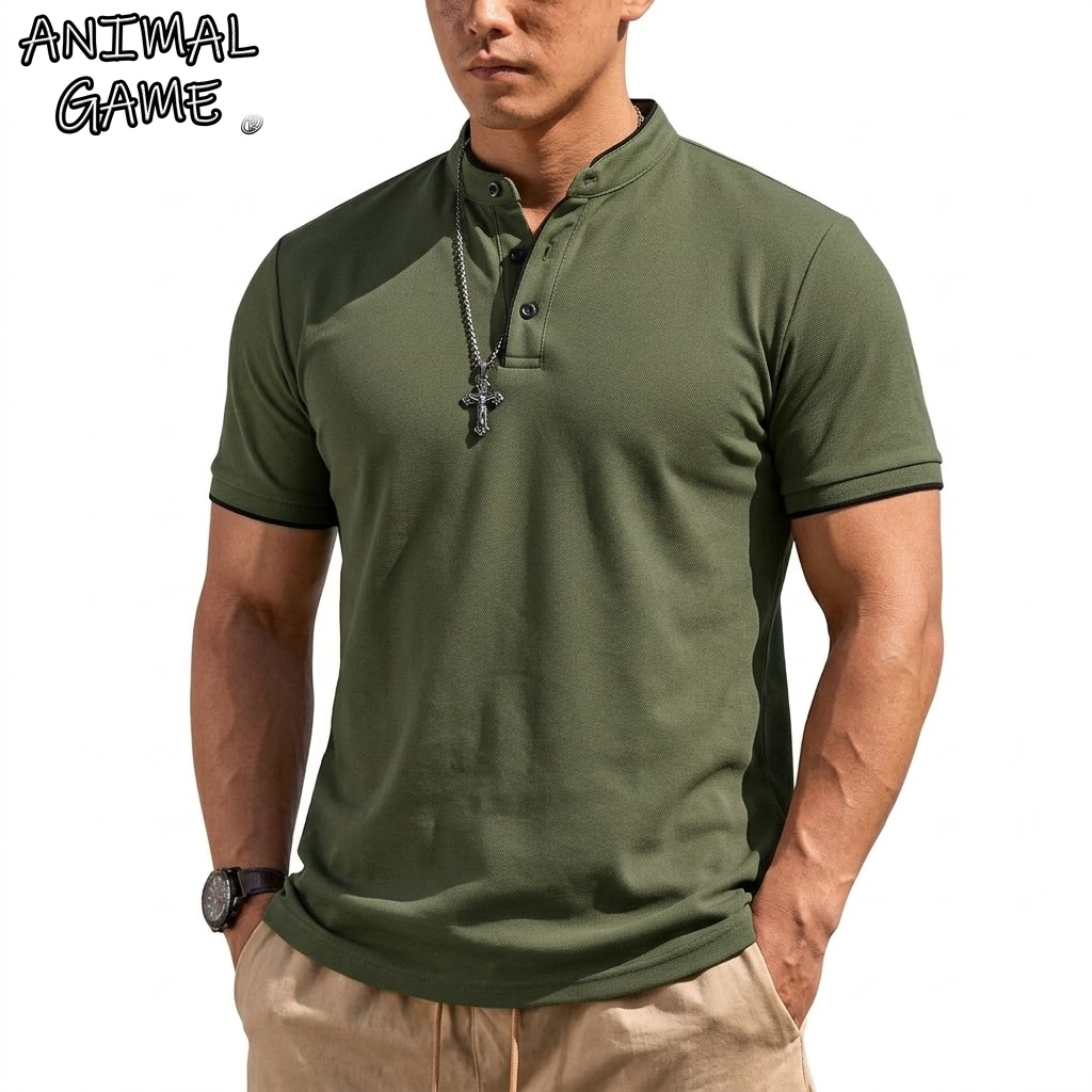 Summer Gym Clothing - Maglietta Henley Estiva a Maniche Corte